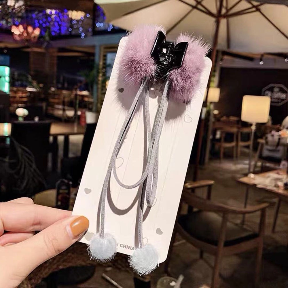 Kẹp Tóc Nơ Phối Lông Tua Rua Phong Cách retro Thời Trang Cho Nữ