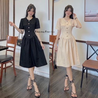 Đầm midi đính nút corset nhúng
