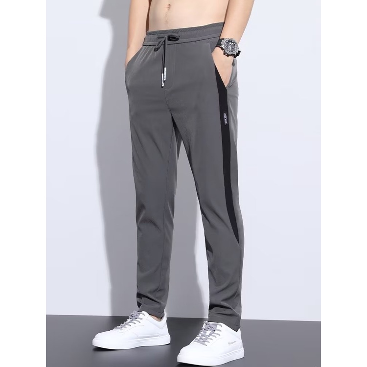 Quần Dài Thể Thao Vải Lụa Lạnh Mỏng Dáng Ôm Thời Trang Mùa Hè Cho Nam Cỡ M-5XL