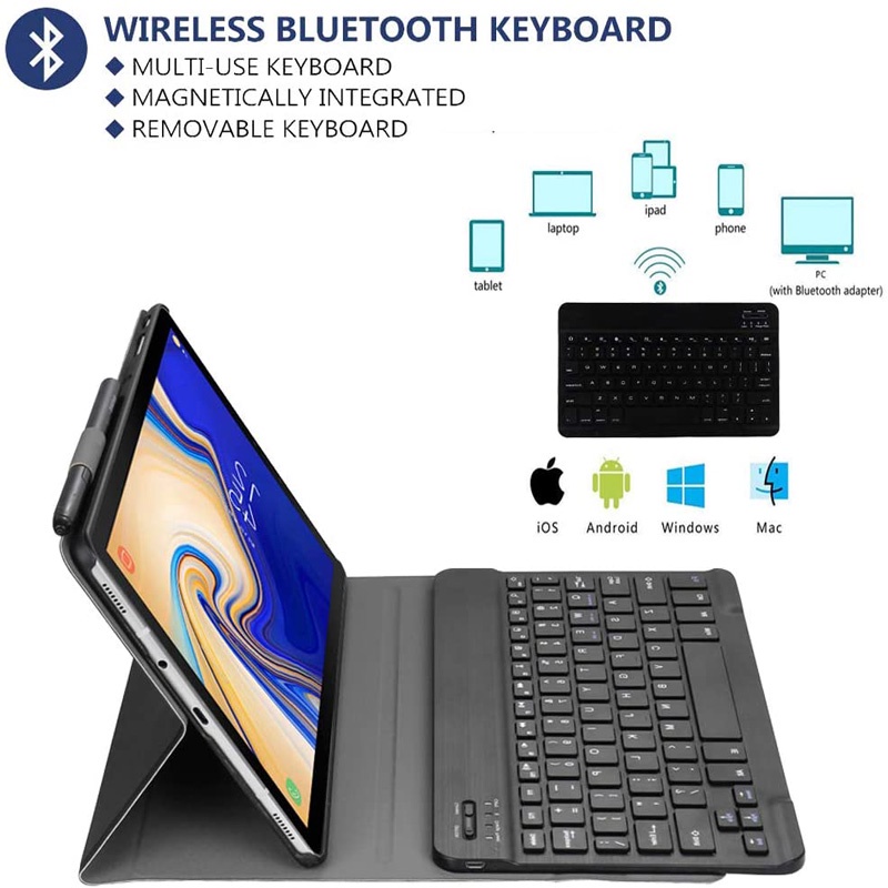 Bao Da Kèm Bàn Phím bluetooth Không Dây Sang Trọng Cho Samsung Galaxy Tab S7 FE 12.4 SM-T733 SM-T736 Vỏ
