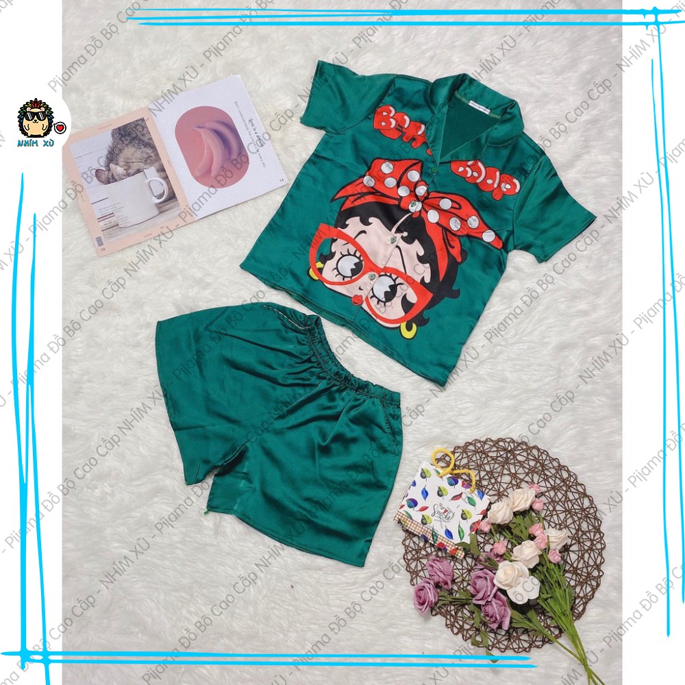 Đồ Bộ Ngủ Pijama Mặc Nhà Quần Đùi Áo Ngắn Tay Vải Satin Cao Cấp Betty Boop | BigBuy360 - bigbuy360.vn