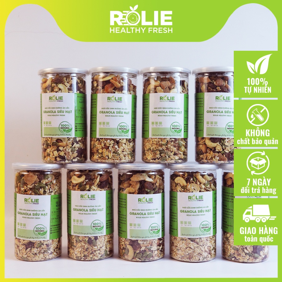 GRANOLA SIÊU HẠT THƠM NGON - 500GR (HẠNH NHÂN, HẠT ĐIỀU, SEN KHÔ,HẠT BÍ, MƠ SẤY DẺO, NHO KHÔ, DỪA KHÔ, YẾN MẠCH,...)