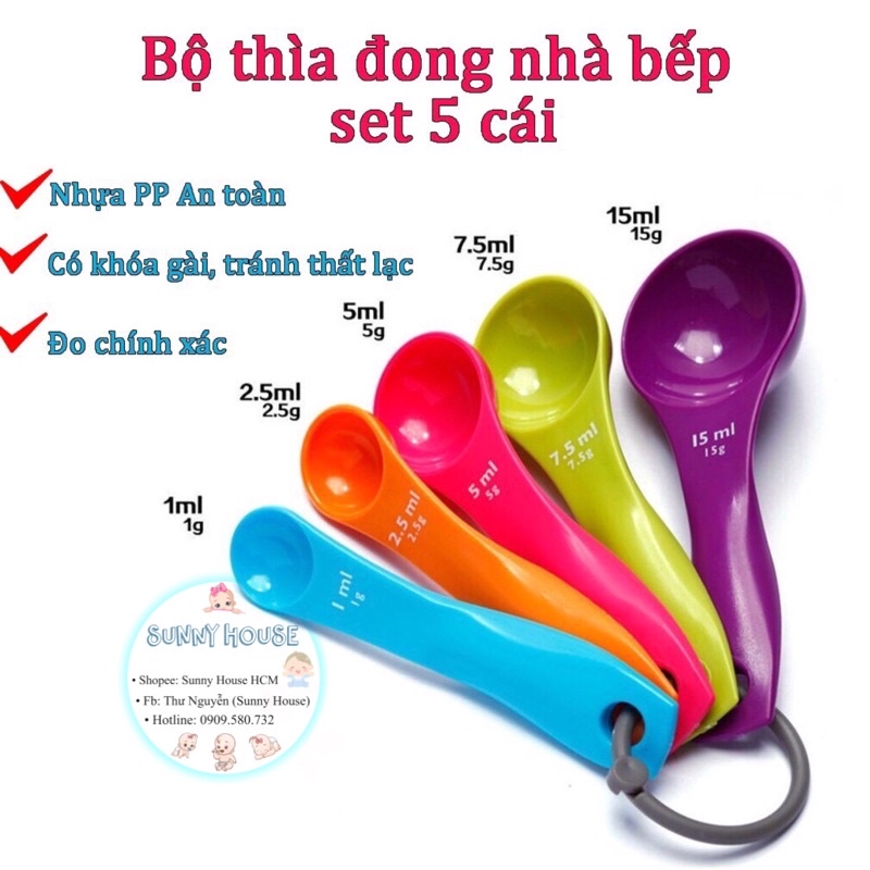 Set 5 Thìa Đong Gia Vị Màu Sắc Xinh Yêu