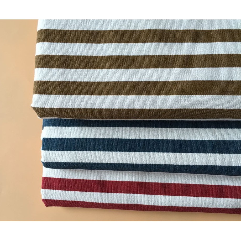 Vải linen họa tiết Sọc đỏ trắng to V-I08