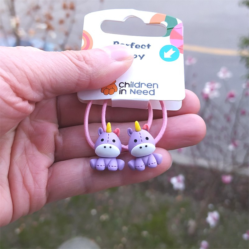 Set 2 Dây Cột Tóc Co Giãn Hình Gấu Hoạt Hình Dễ Thương Cho Bé Gái