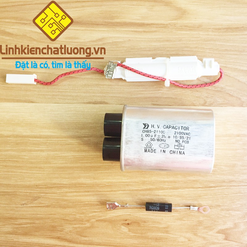 COMBO - cầu chì cao áp + diode tròn + tụ cao áp lò vi sóng 1uF 2100V chất lượng cao