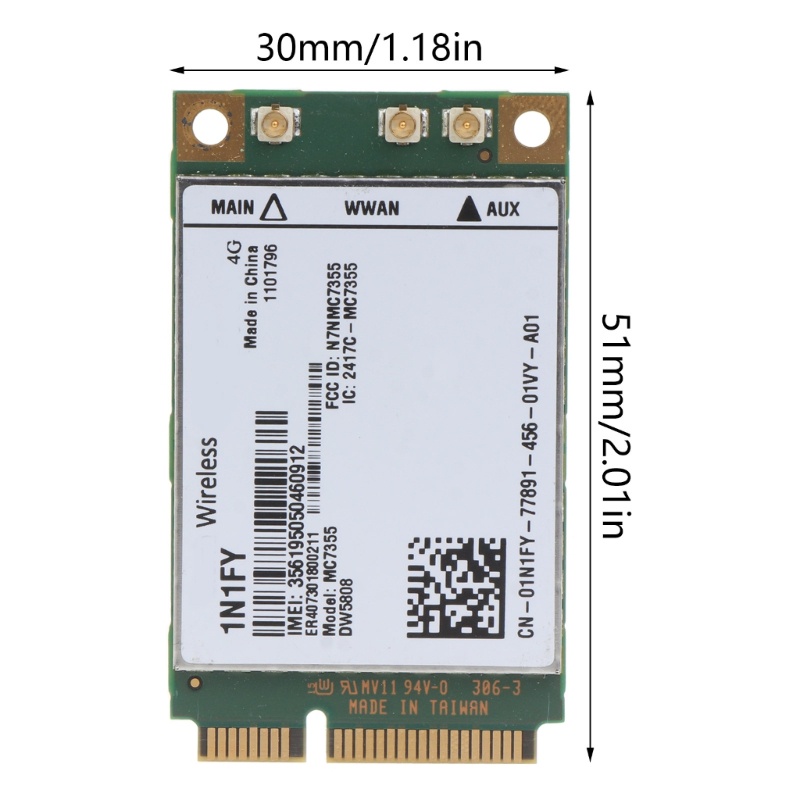 Thẻ Mạng Không Dây MC7355 PCIe LTE / HSPA + GPS 100Mbps 1N1FY DW5808