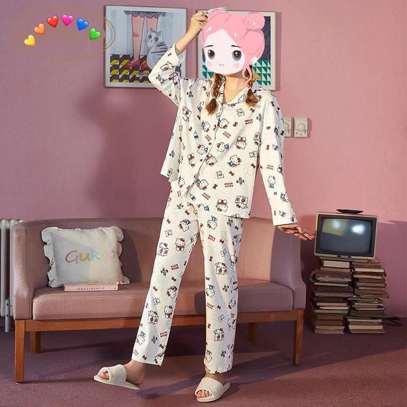 Bộ Đồ Ngủ Tay Dài In Họa Tiết Hoạt Hình Phong Cách Hàn Quốc Thời Trang Xuân Thu Cho Nữ