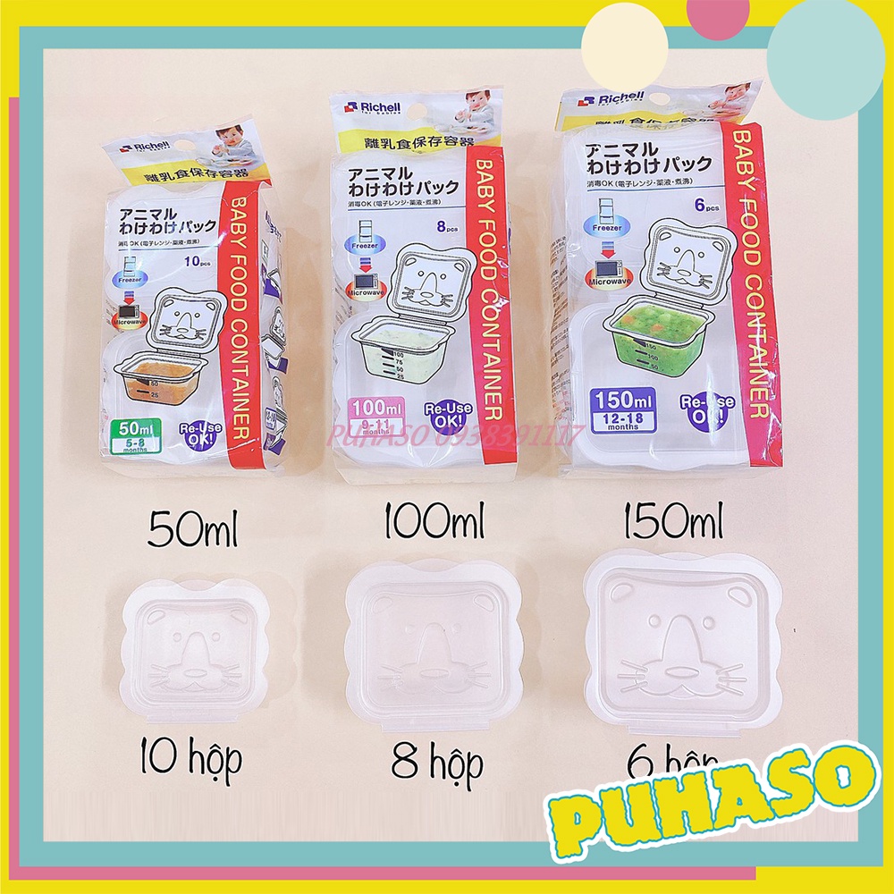 Hàng Nhật - Bộ Hộp Chia Thức Ăn, Trữ Đông Đồ Ăn Dặm 50ml, 100ml,150ml Richell Nhật