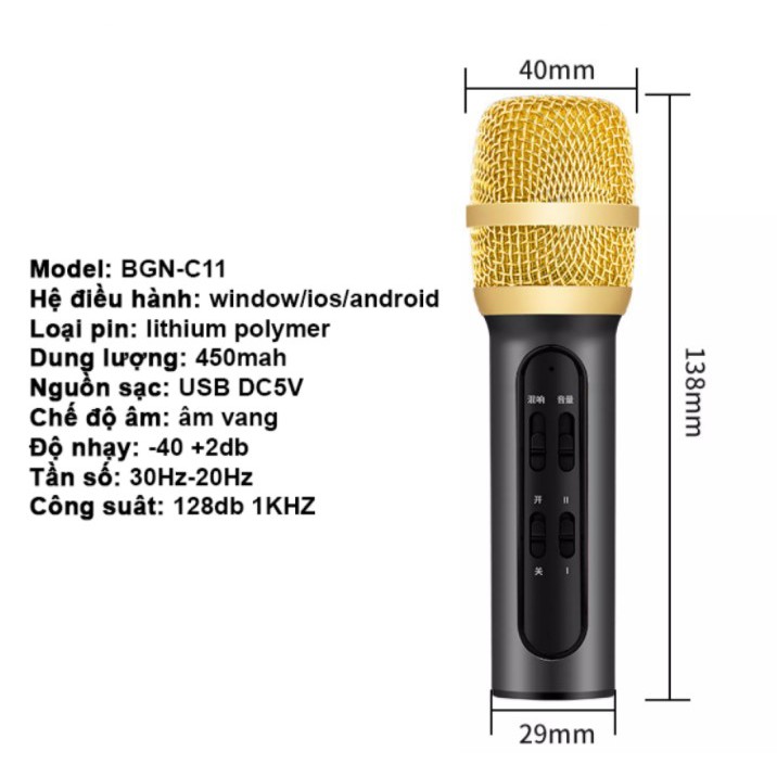 Bộ micro thu âm karaoke livestream C11 Kèm đầy đủ phụ kiện Hát karaoke livetream