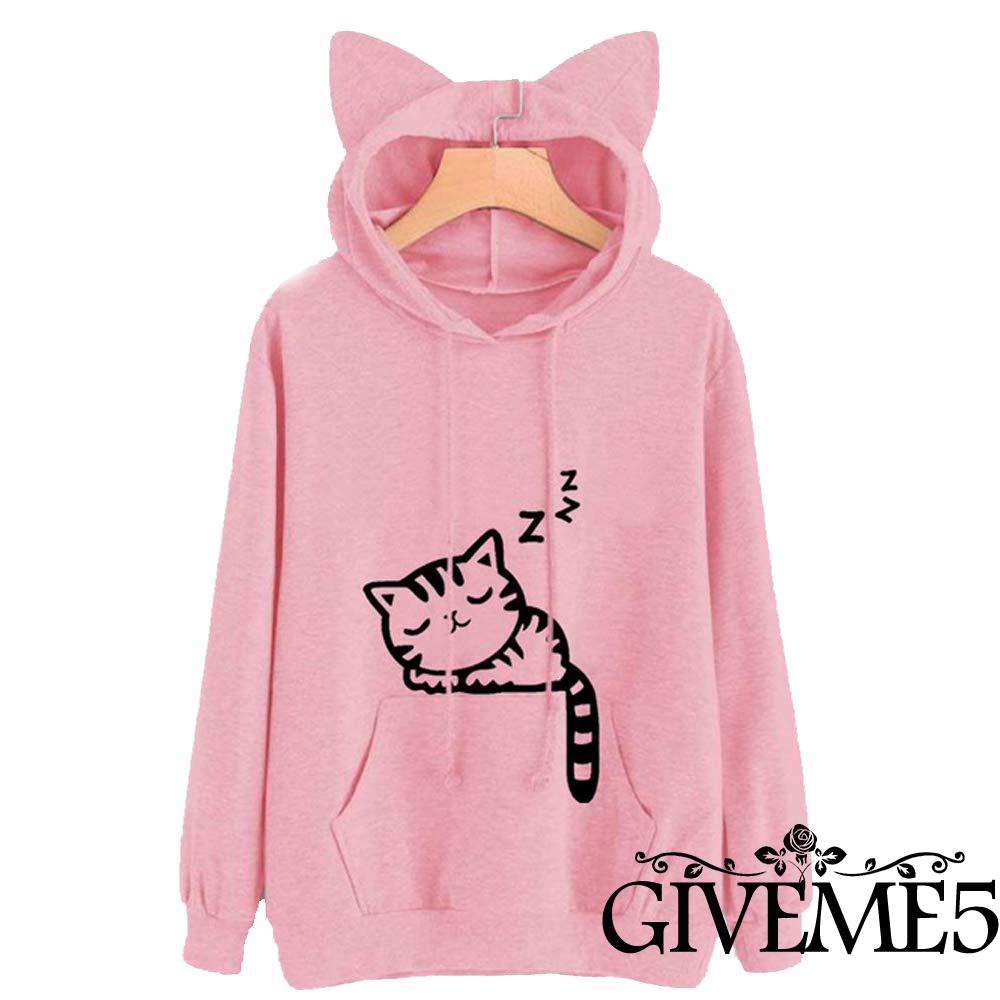 ♨♨-Women Long Sleeve Hooded Pullover Size S, M, L, XL, XXL)