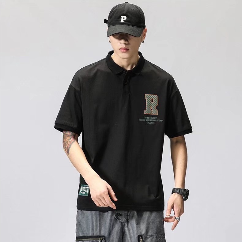 Áo Thun Polo Tay Ngắn Dáng Rộng áo thun nam có cổ In Chữ Đơn Giản áo polo Thời Trang áo phông polo nam Hàn Quốc áo thun có cổ nữ