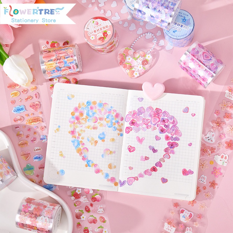 Flowertree 1 Cuộn Băng Keo Washi Hình Dâu Tây Daifuku Trang Trí Sổ Tay Nhật Ký