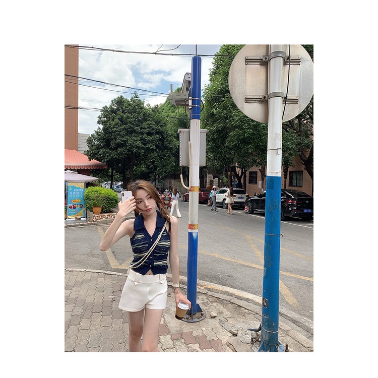 QKOOLE  Áo len không tay cổ chữ V thời trang phong cách Hàn Quốc cho nữ