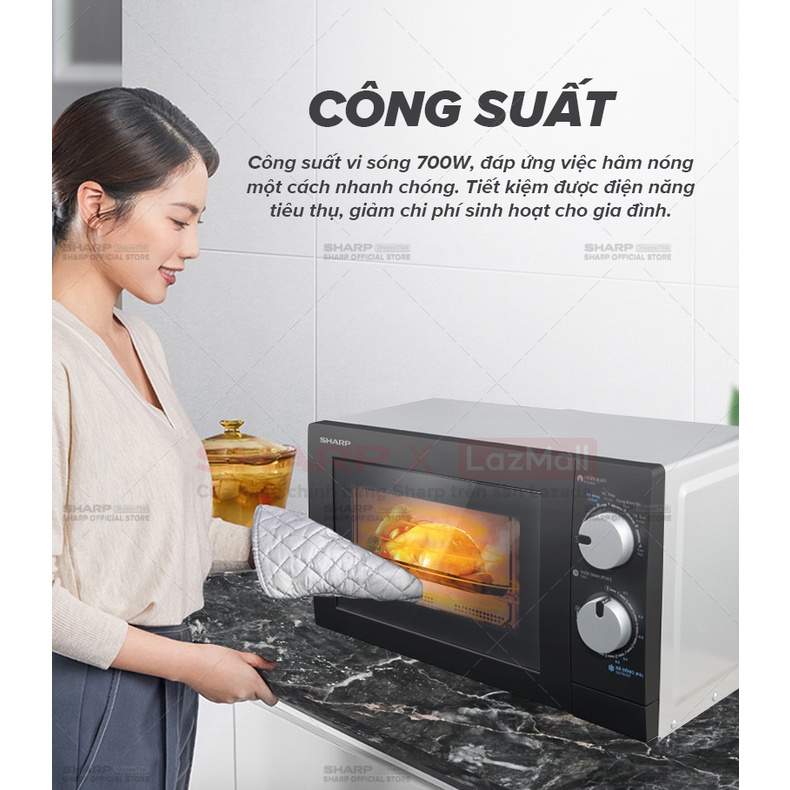 Lò Vi Sóng Sharp 20 Lít R-208VN-WS, [700W, 6 Mức, Bảng Điều Khiển Anh – Việt]