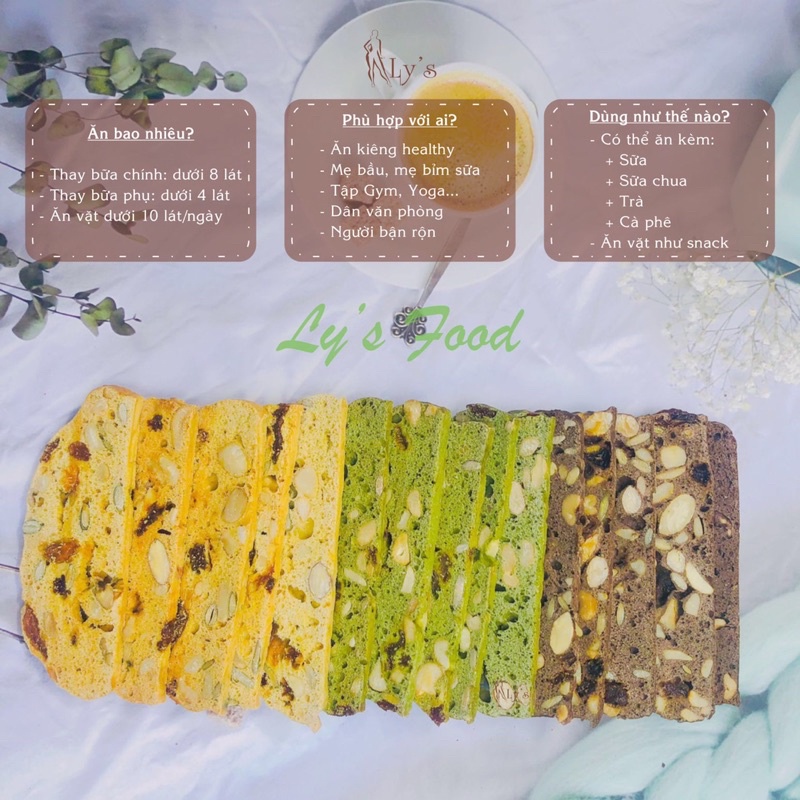 Bánh Ăn Kiêng Biscotti nguyên cám 200gr mix 3 Vị - Bánh mix hạt dinh dưỡng - Bánh hỗ trợ giảm cân chuẩn healthy Lys Food | BigBuy360 - bigbuy360.vn
