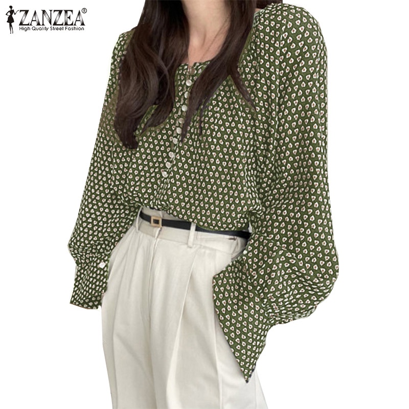 Áo Zanzea dài tay cài nút in họa tiết dành cho nữ