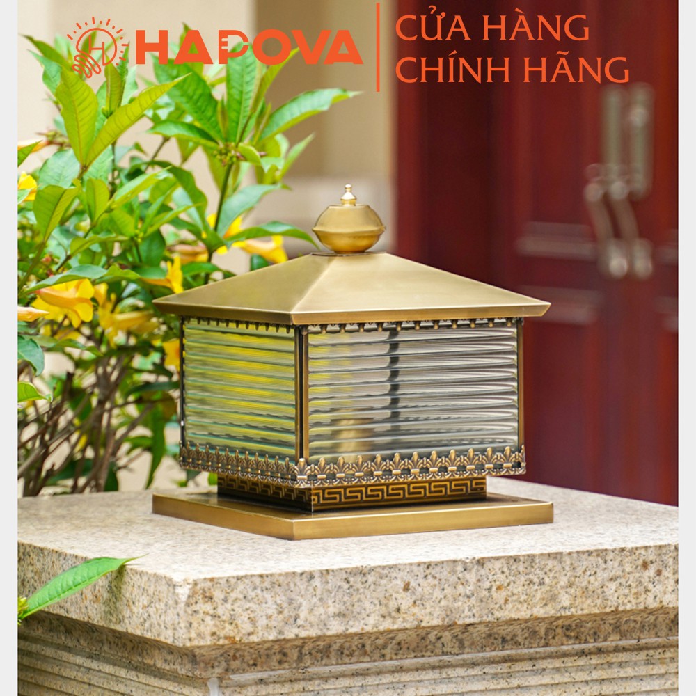 Đèn trụ cổng bằng đồng cao cấp HAPOVA ADELY 6035 cỡ 300mm Kèm bóng 9W Vàng