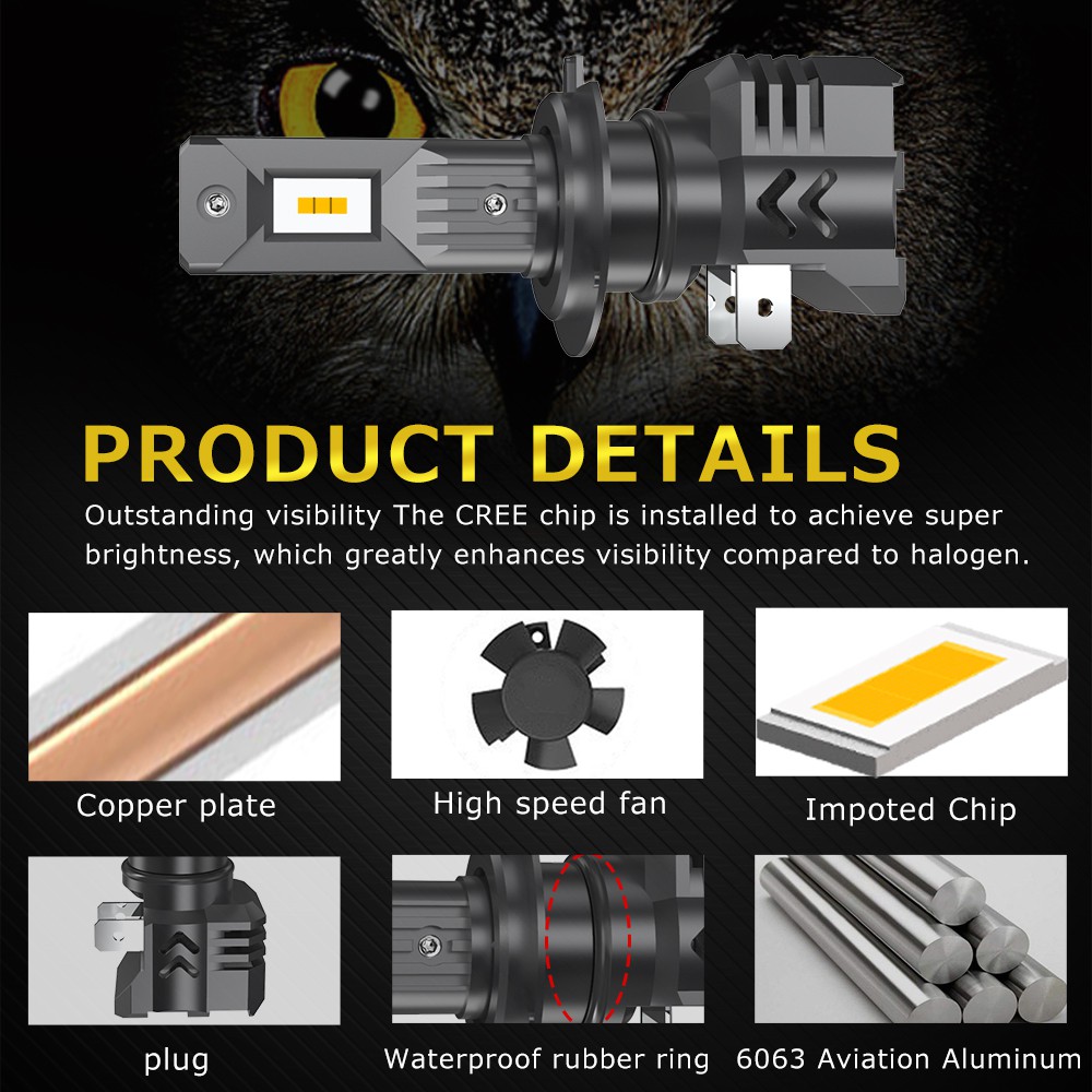 UNI-SHINE Đèn LED 48W 3000K 6000K 18000LM H4 Đèn pha LED H7 H1 H3 HB3 HB4 9005 9006 H11 Đèn sương mù LED 12V Bóng đèn xe hơi LED Canbus CHIP M4