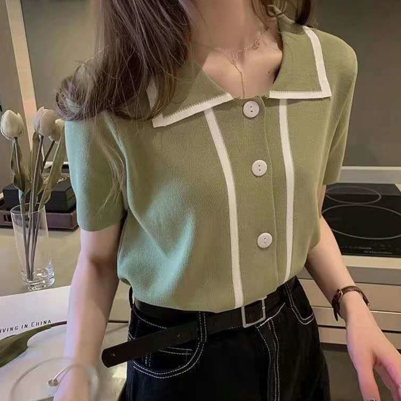Áo Sweater Tay Ngắn Kiểu Hàn Quốc Dễ Thương 175243 Áo Thun Polo Tay Ngắn Dáng Rộng Màu Sắc Trẻ Trung Xinh Xắn Dành Cho Nữ