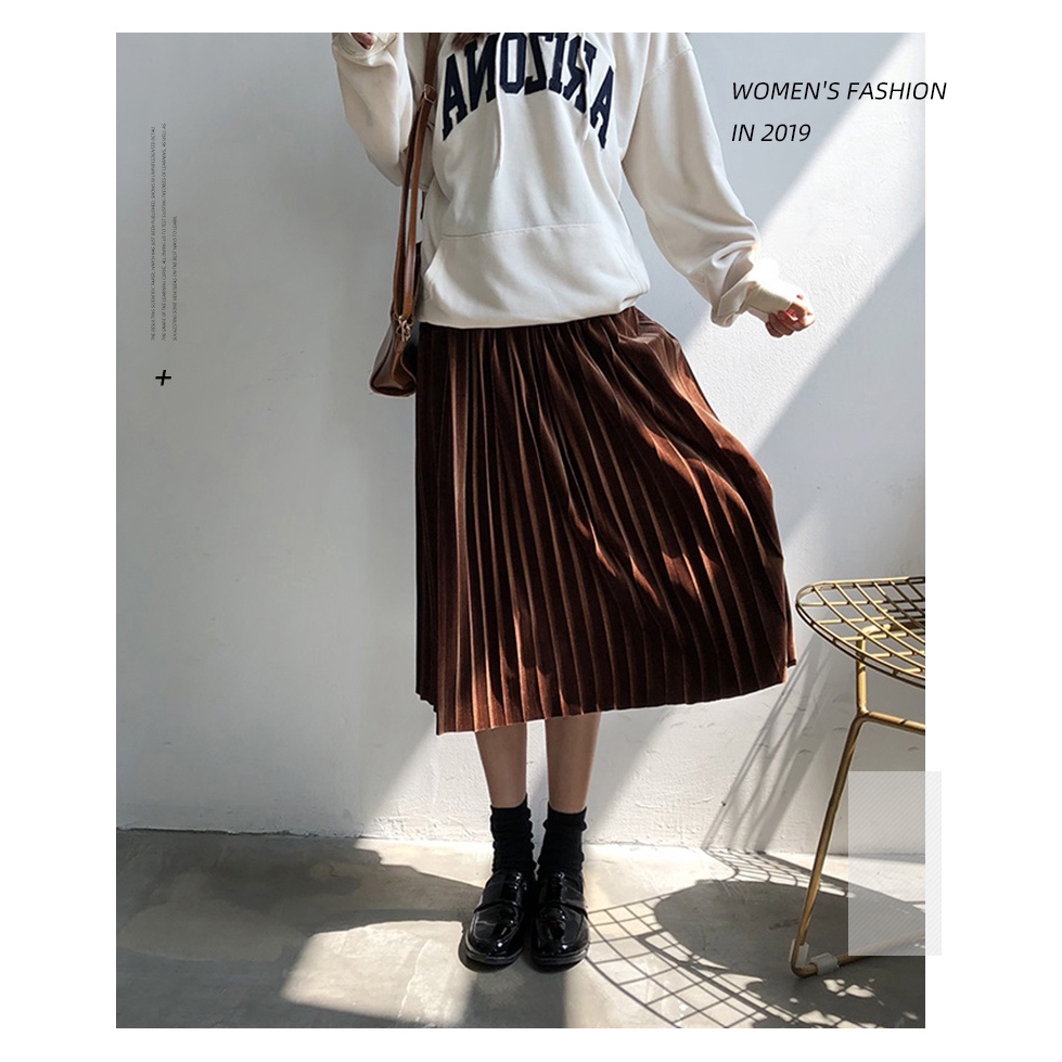 SUXI Chân váy eo cao thời trang nữ phong cách Hàn Quốc