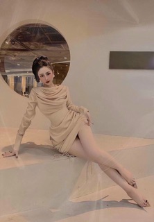 [ Hàng Hót ] Váy Lụa Nhúm Tầng Cổ Đổ Xếp Cổ Siêu Sang Chảnh