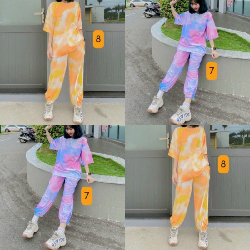 Set bộ Croptop Loang thể thao. ngắn tay quần Loang