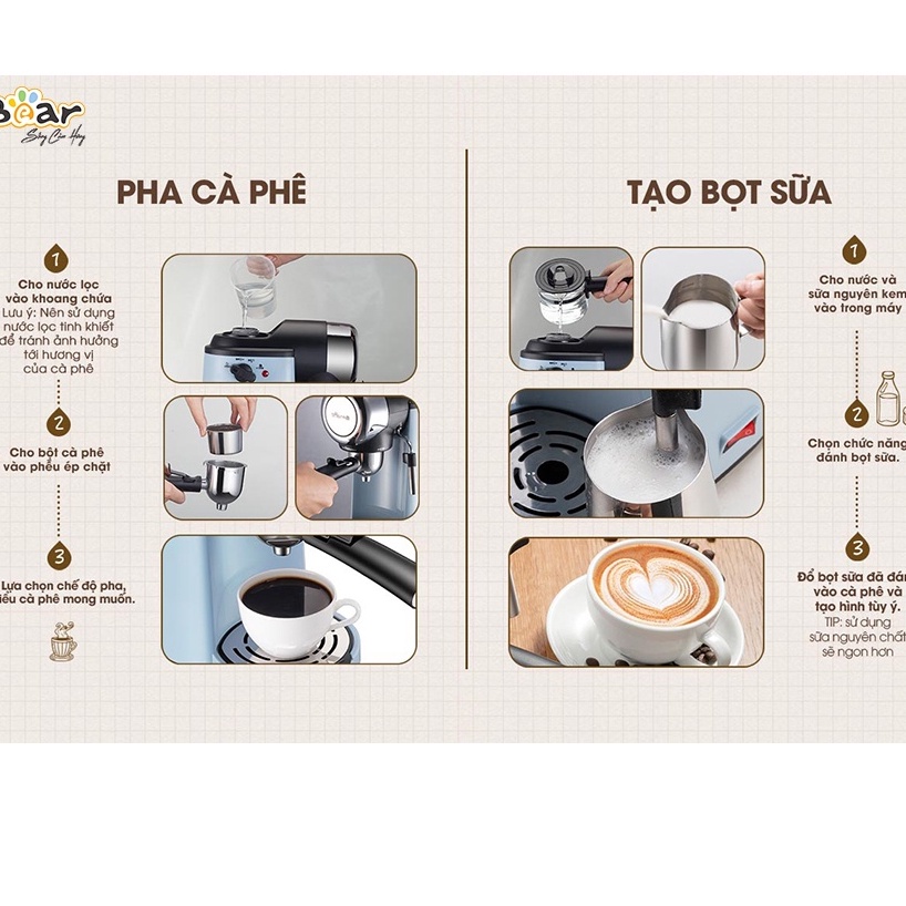 Máy pha cà phê Espresso Bear A02N1 tự động, kích thước nhỏ gọn, thanh lịch, nhiều tính năng, pha cafe, pha trà...BH 18th