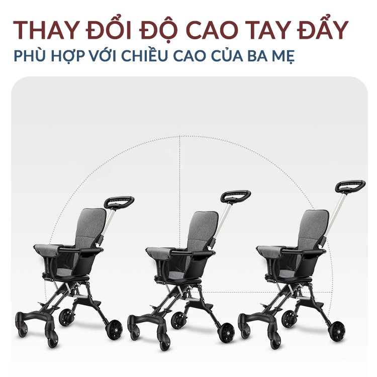 [HÀNG CHÍNH HÃNG] Xe Đẩy Em Bé Du Lịch Gấp Gọn Đảo Chiều, Xe Đẩy Trẻ Em Thông Minh 4 Bánh Siêu Gọn An Toàn Cho Bé