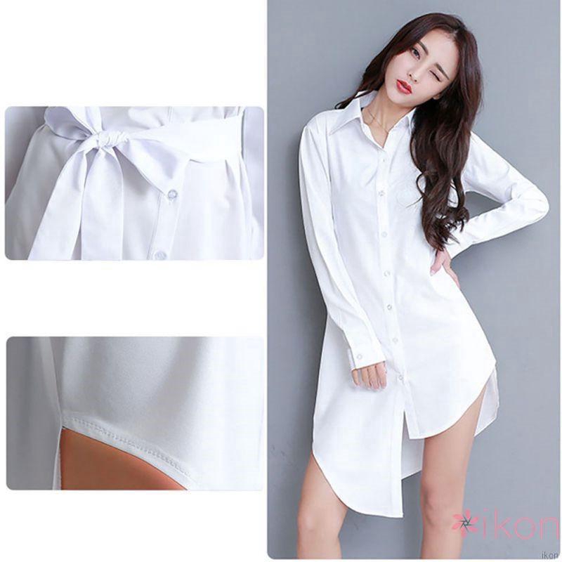 Đầm ngủ tay dài màu trơn có dây thắt eo đầm hoa váy hoa nhí