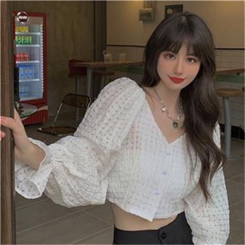 Áo kiểu tay dài cổ V thời trang xinh xắn cho nữ