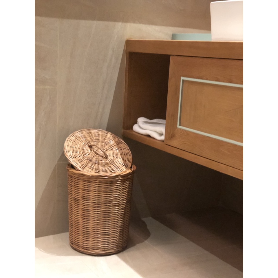 Sọt đựng rác đan nguyên liệu tự nhiên, phong cách vintage decor