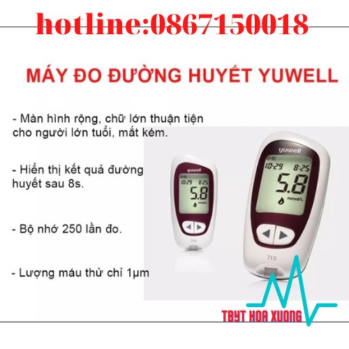 Máy đo đường huyết Yuwell 710 Kèm 10 que và 10 kim bảo hành trọn đời