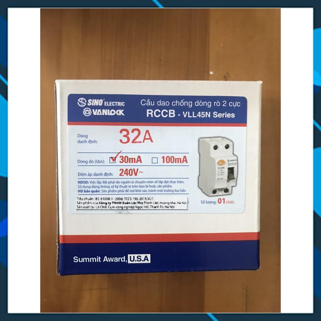 Cầu Dao Chống Giật  RCCB 2P - 30mA VLL45N SINO VANLOCK