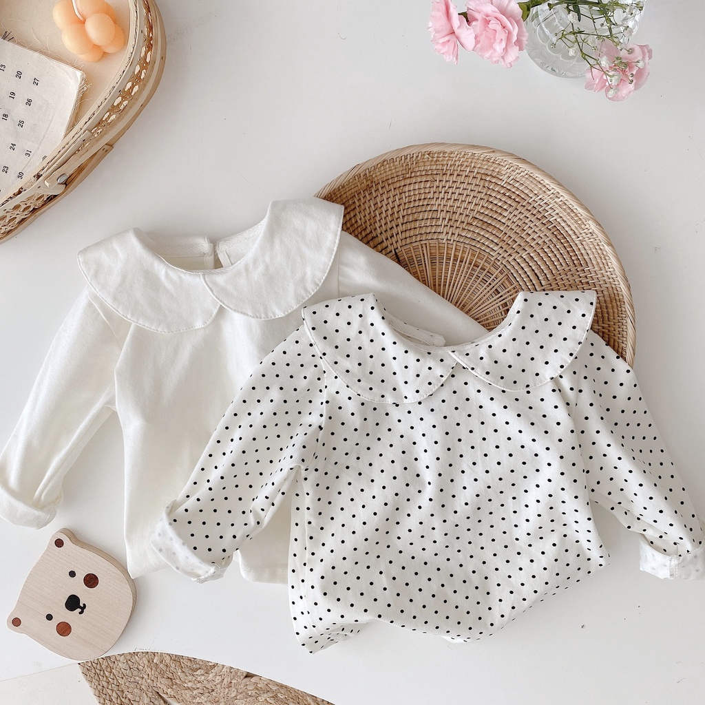 Áo sơ mi cổ búp bê thiết kế xinh xắn thời trang cho bé gái