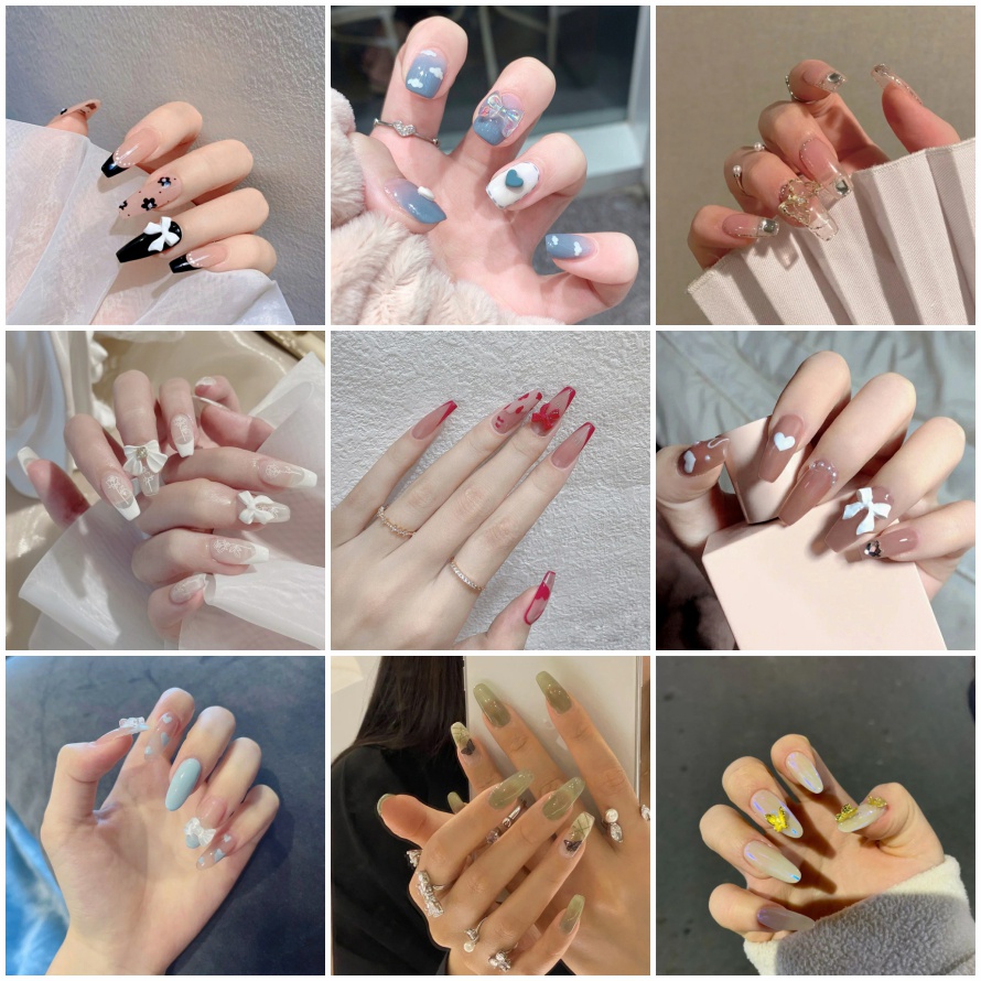 Nail Box ❤️SHIP 2H ❤️ Set 24 Móng Tay Giả Đính Hạt Kèm Keo Dán Móng | Z001 - Z079, W