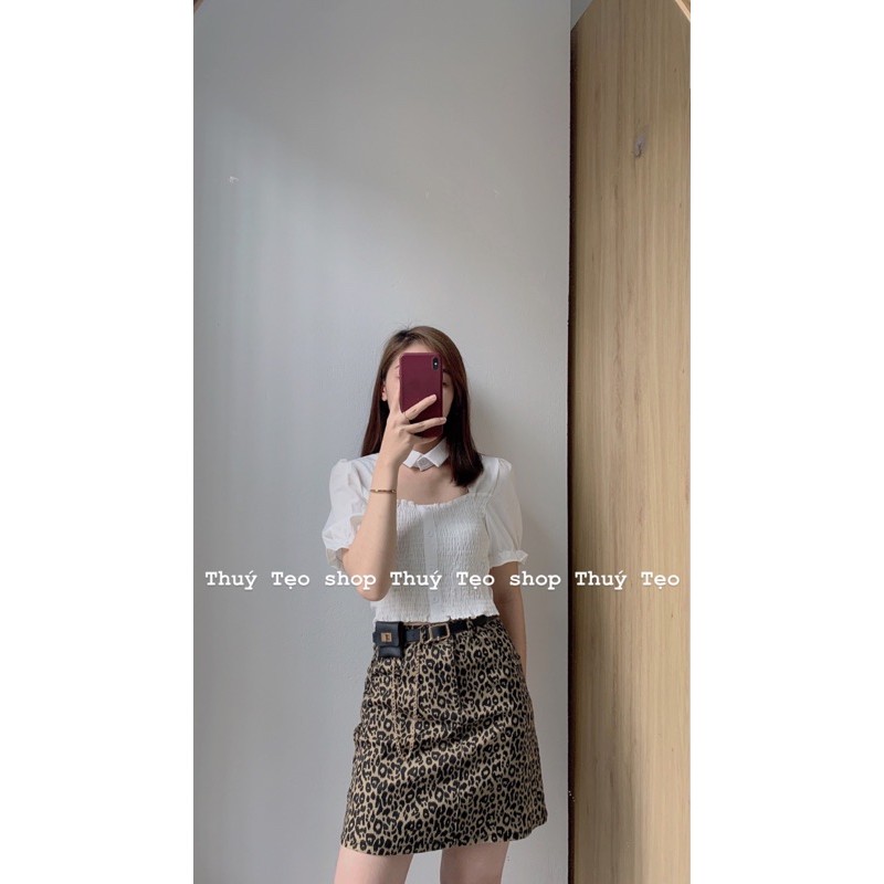 ÁO CROPTOP CỔ SƠ MI ULZZANG (ảnh thật/video)- Áo crop top hai màu đen trắng