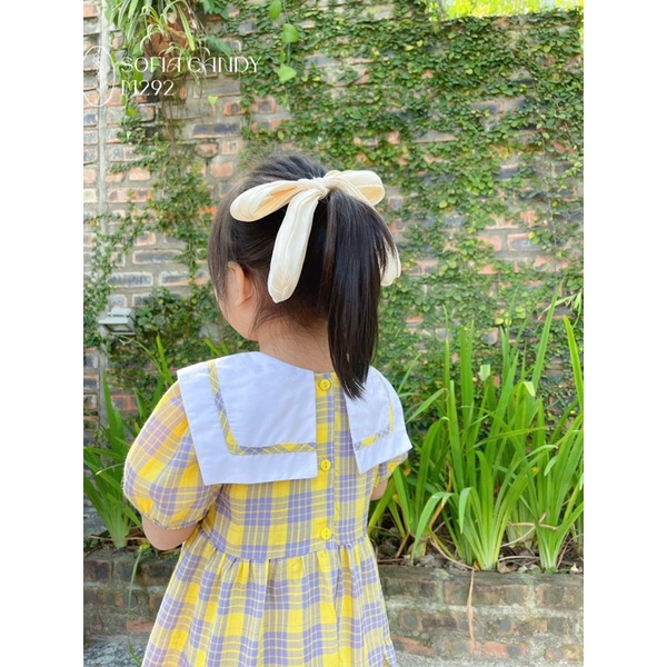 Váy bé gái chất cotton, đầm bé gái size 1-12 tuổi, đầm trẻ em màu vàng kẻ