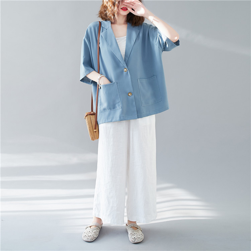 IELGY small suit jacket thin summer Korean version of large size loose drape chiffon casual short half-sleeved suit jacket