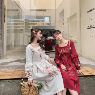 Đầm thêu họa tiết thổ cẩm kiểu Ấn Độ Bohemian dễ thương