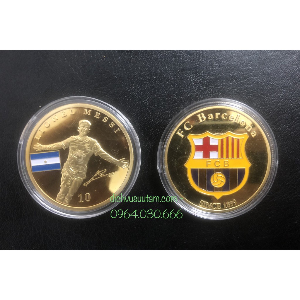 Đồng Xu Lưu Niệm Cầu Thủ Bóng Đá Messi Và CLB Barcelona, Tặng Hộp Bảo Quản