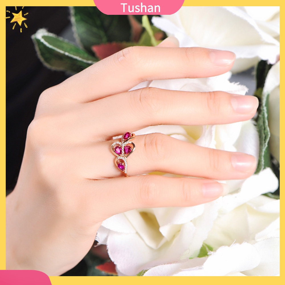 Nhẫn Hợp Kim Đính Đá Ruby Nhân Tạo Hình Chiếc Lá Thời Trang Cho Nữ