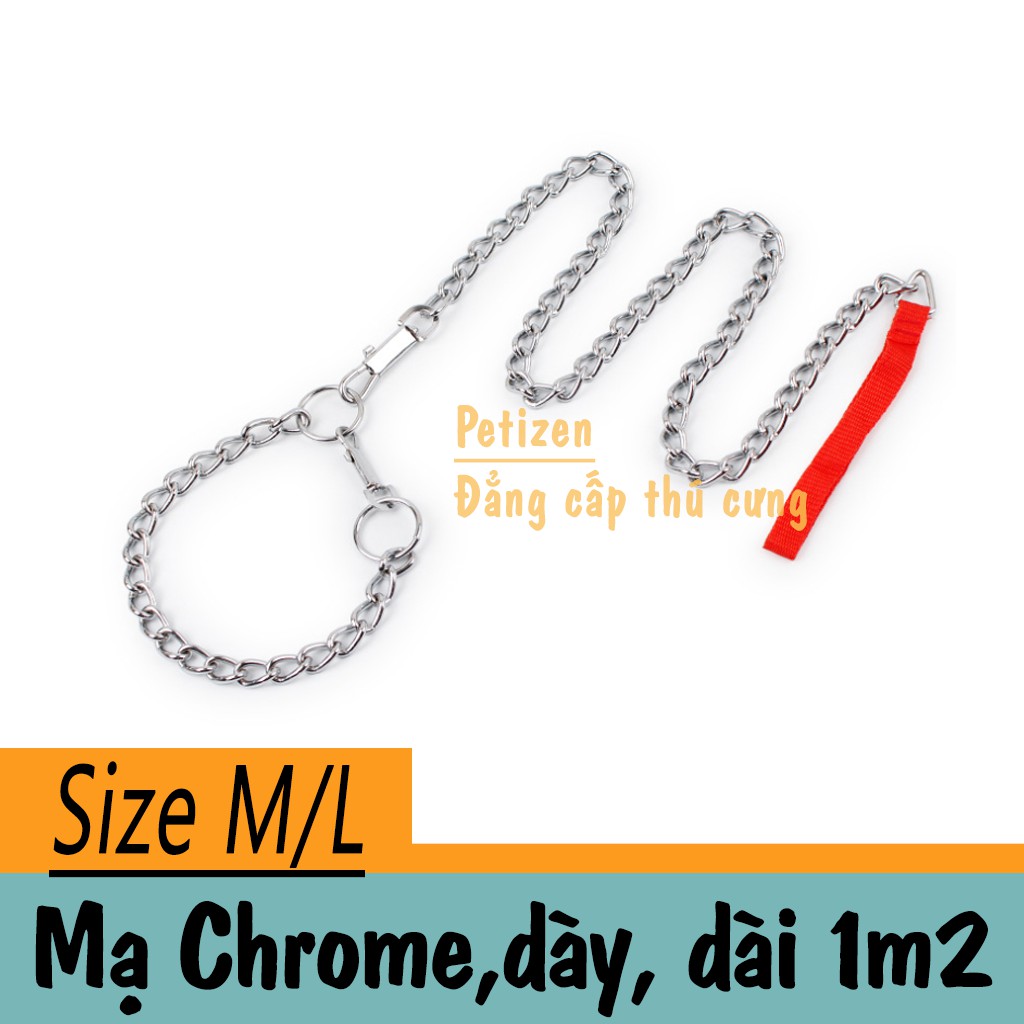 Bộ vòng cổ và dây dắt chó bằng sắt mạ Chrome - Bản dày