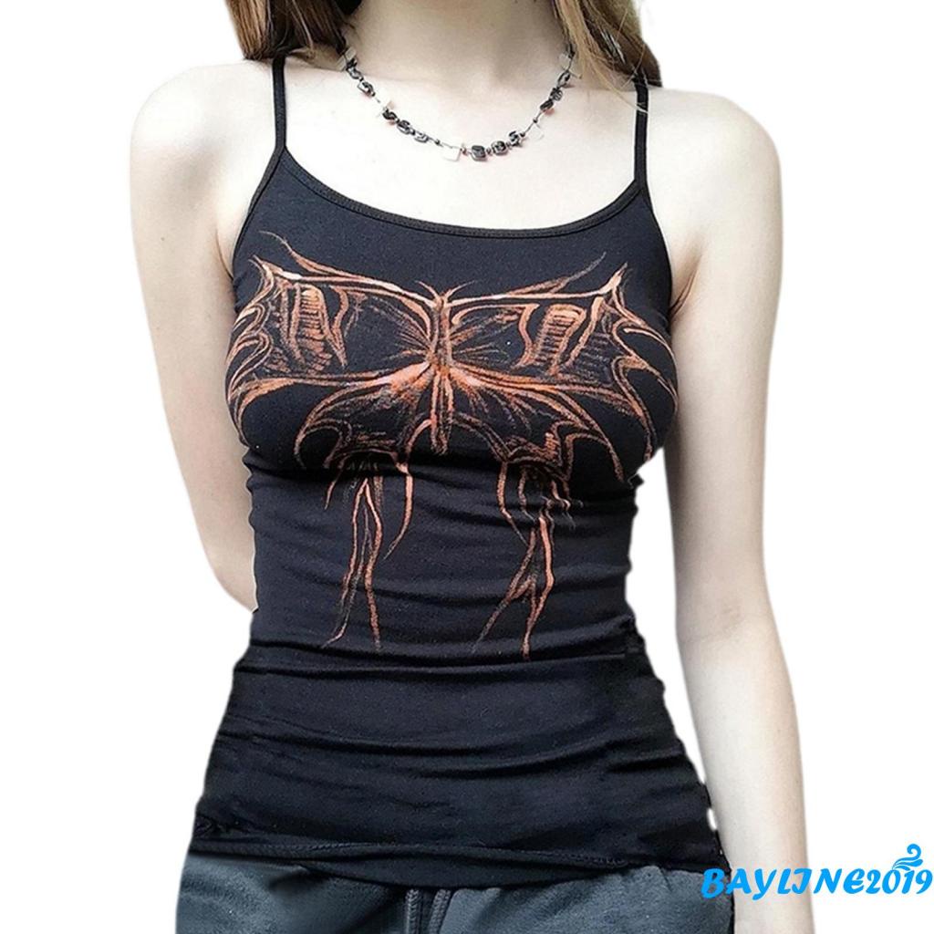 Áo Hai Dây Hở Lưng In Họa Tiết Phong Cách Gothic Thời Trang Mùa Hè Cho Nữ