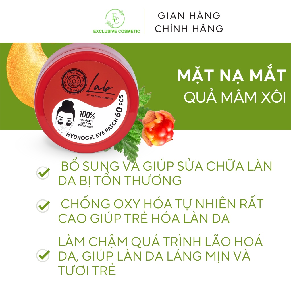 Mặt nạ mắt NATURA SIBERICA Biome Line tái tạo vùng da quanh mắt 60 miếng 24K gold Rejuvenating Eye patch