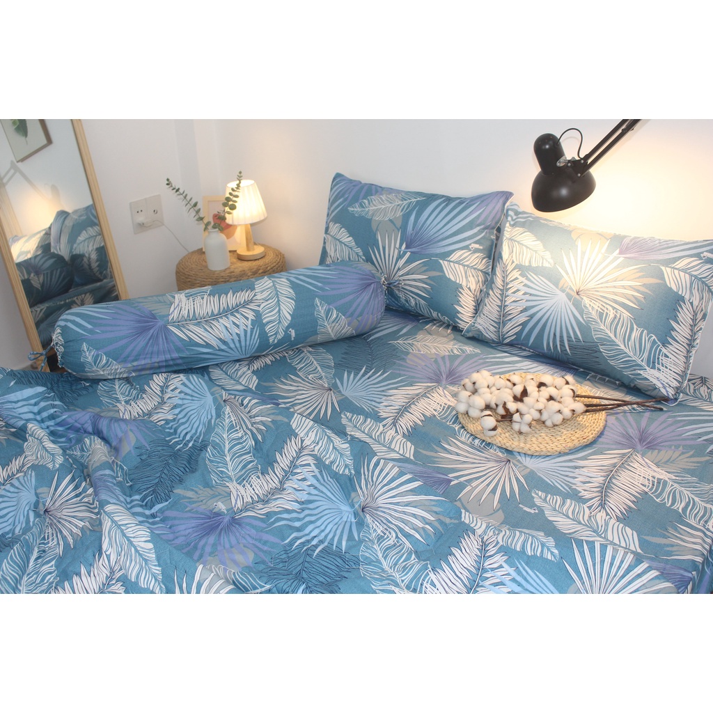 Bộ drap gối cotton - LÁ CỌ XANH - chất vải  COTTON loại 1 dầy dặn, mềm mại, mát mẻ.