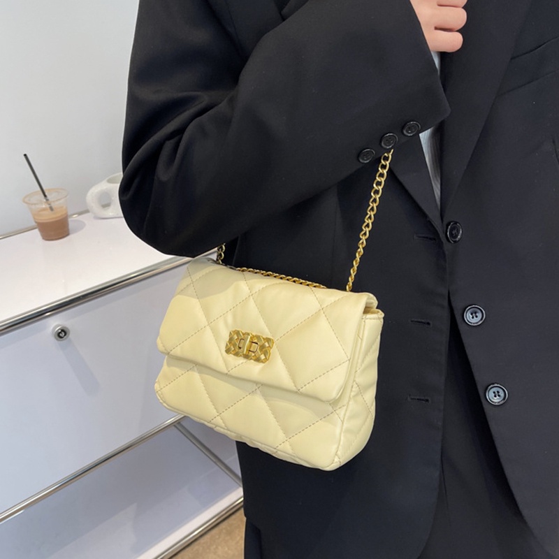 Túi đeo vai IELGY dây xích kim loại họa tiết hình thoi thời trang dành cho nữ