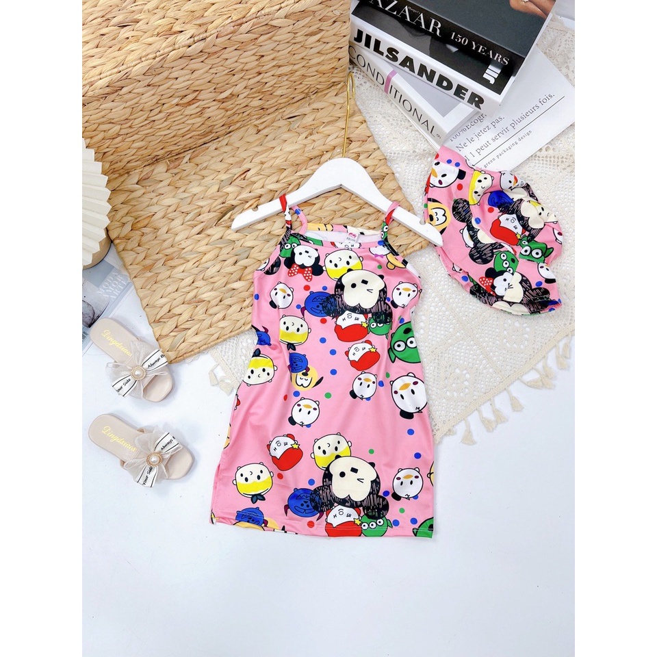 Váy bé gái từ 10kg đên 32kg hoạt hình 3D tặng kèm mũ đội đầu TTR9 TTN10