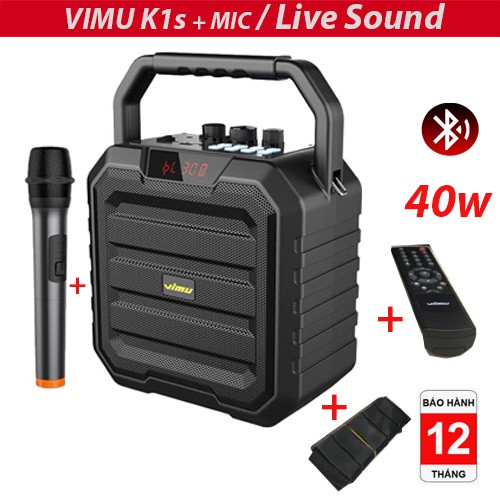 Loa karaoke bluetooth W-King ViMu K1 40W kèm micro, Loa karaoke mini công suất lớn chính hãng bảo hành 12 tháng