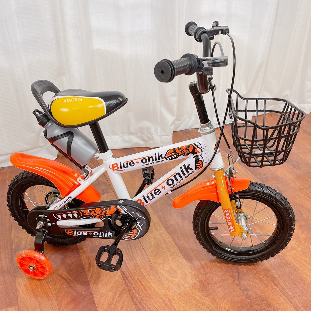 Xe đạp trẻ em cho bé thể thao mẫu mới nhất tặng kèm bình nước 9BABY màu cam